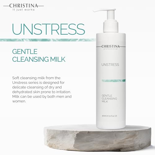 Christina Unstress Soap-Free Gentle Cleansing Milk Makeup Remover for Face & Eyes - 300 ml - Calendula, Vitamin E and Centheal Soap-Free Cleanser - Safe for All Skin Types