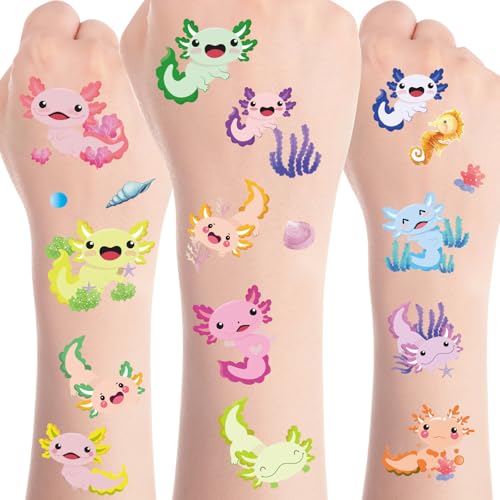 8 Sheets Axolotl Temporary Tattoos Stickers - 200+ Designs