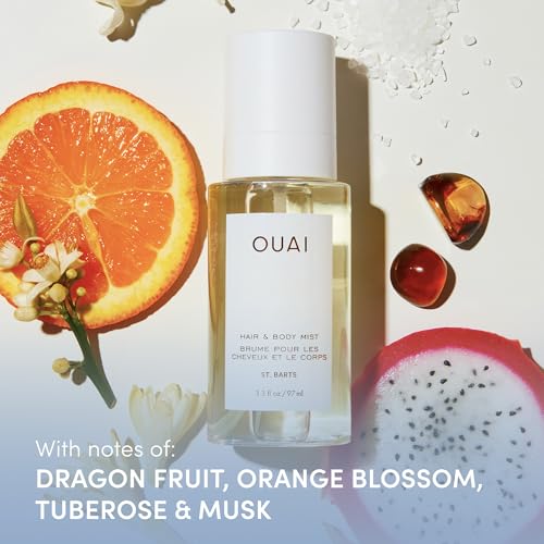 OUAI St. Barts Travel Bundle – Body Scrub, Shower Gel, Hydrating Cream & Hair & Body Mist (4 count, travel sizes)