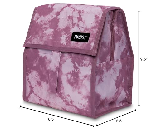 PackIt Freezable Lunch Bag, Mulberry Tie Dye, Built with EcoFreeze Technology, Foldable, Reusable, Zip and Velcro Closure with Buckle Handle, Great for Fresh Lunches on the Go