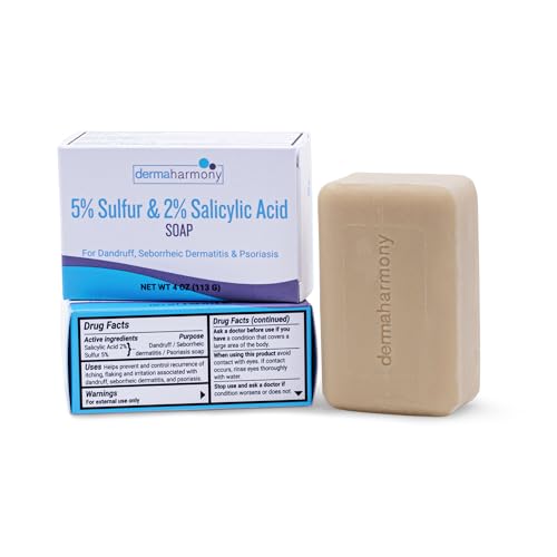 DermaHarmony 5% Sulfur 2% Salicylic Acid Bar Soap 4 oz – Crafted for those with Seborrehic Dermatitis, Dandruff, and Psoriasis (1 Bar)