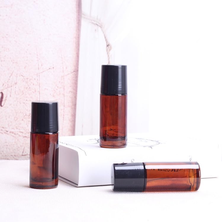 2Pcs Brown 30ml Glass Roller Bottles Essential Oil Refillable