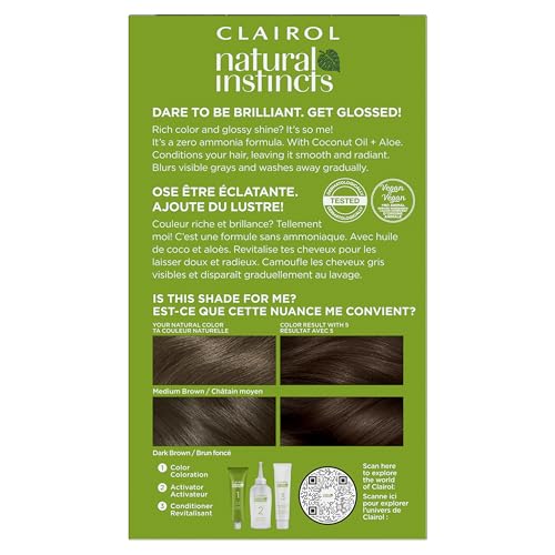 Clairol Natural Instincts Demi-Permanent Hair Dye 5 Medium Brown 3-Pack | Vegan, No Ammonia, 5.85 Fl Oz