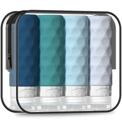 Travel Bottles for Toiletries, 4pcs Tsa Approved 3oz Travel Size Containers, BPA Free Leak Proof Premium Silicone Bottles, Refillable Liquid Squeezable Accessories W/Toiletry Bag(Mint)