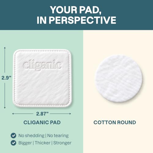 Cliganic Extra Large Cotton Makeup Remover Pads 400ct - Dual-Sided, Hypoallergenic, Sensitive Skin