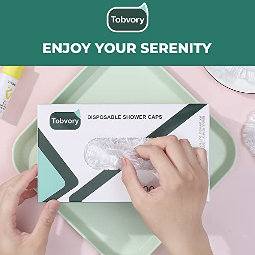 Tobvory Disposable Shower Caps 100 Pack - Waterproof Hair Protection