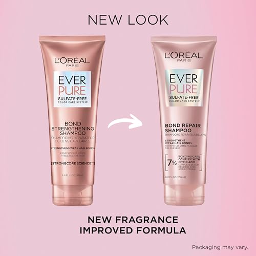 L'Oreal Paris Sulfate Free Bond Repair+ Shampoo,Hair Shampoo with Bond + Amino Acid Complex,Strengthens and Repairs Damaged or Color Treated Hair,EverPure,6.8 Fl Oz (Packaging May Vary),(Pack of 2)