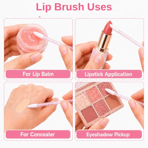 Crystal Pink Disposable Lip Gloss Applicators Set - 100 Pieces, Lipstick Brushes & Wands