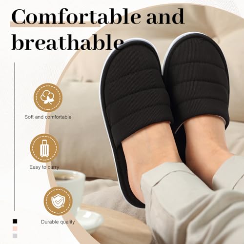 Breathffy 6 Pairs Disposable Slippers Bulk for Guests Comfortable House Spa Slippers Hotel Indoor Travel Slippers Women Men(Gray, Khaki, Black, Closed Toe)