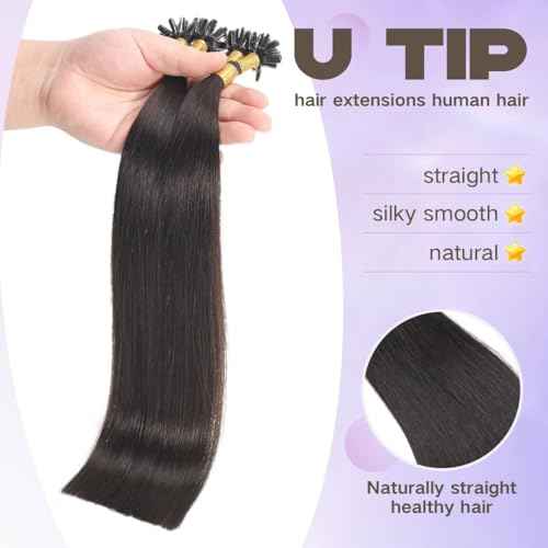 Sindra U Tip Hair Extensions 18 Inch Natural Black 50g Keratin Human Hair 50 Strands Hot Fusion Pre Bonded Extensions Utip#1B-18inch)