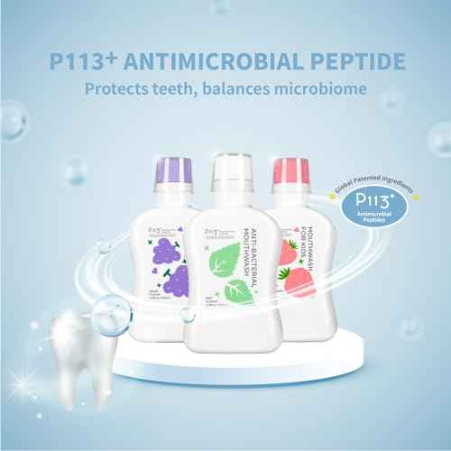 Mouthwash for Kids P113+ Peptide Anti Cavity Mouth Rinse Alcohol Free for Teeth and Gums Safe Oral Hygiene for Newborn to Toddler 11.08 fl oz (11.08 Fl oz, Mint(for Adult))