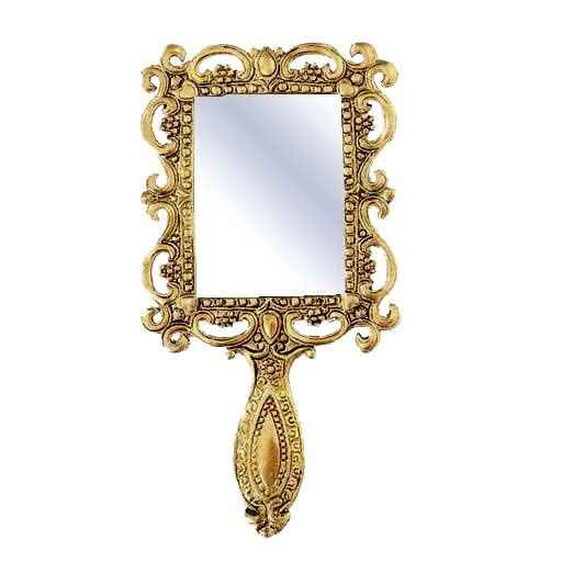 KridayKraft Beautifully Carved Square Shape Gold Plating Metal Hand Mirror for Makeup, Travelling, Salon Mirror & Decorative Antique Item, Framed