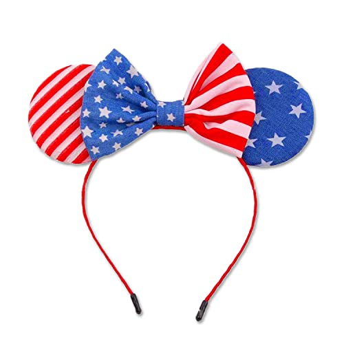 BELSITA 4th of July Headband Mouse Ear Bow Hair Bands Independence Day Headwear Star Stripe Flag Hair Hoop Princess Head Boppers Fourth of July Hair Supplies for Parade Party Decorations 1Pcs