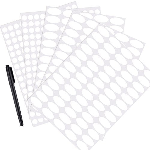 Waterproof Essential Oil Bottle Labels Set with Marker Pen - Oval & Round Stickers