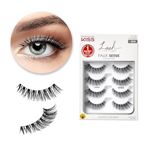 KISS Lash Couture, False Eyelashes, 'Jubilee', 10 mm, Includes 4 Pairs Of Lashes, Contact Lens Friendly, Easy to Apply, Reusable Strip Lashes, Glue On