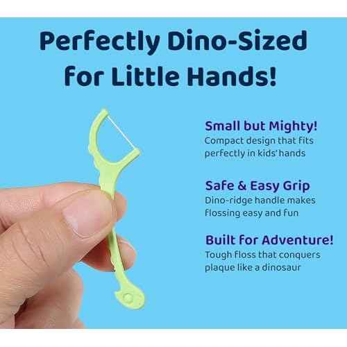 Sea Turtle Kids Dino Floss Picks - Corn Starch Handle - Thin Thread Tooth Dental Flossers - Unflavored (50)