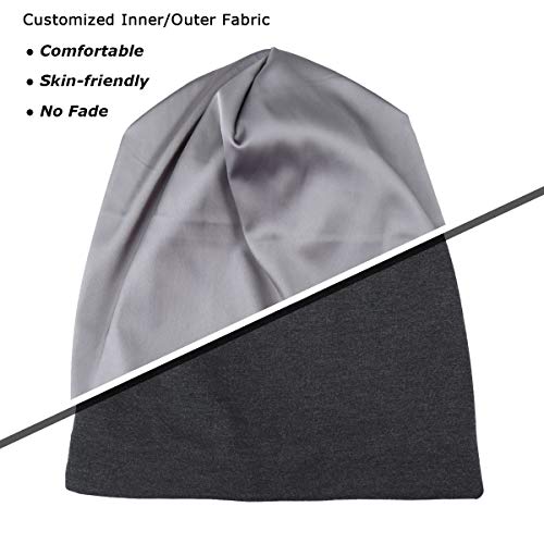 Sleep Cap Hair Bonnet Satin Lined Slouchy Beanie Hat for Night Sleeping - Adjustable Stay on All Night