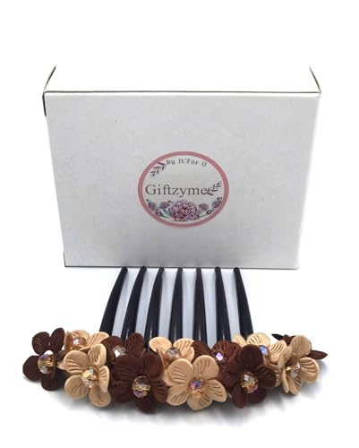 Side Comb Hair accessories French twist hair comb Decorate Daisy Flowers made from fabric handcraft. (Brown Two Tone)