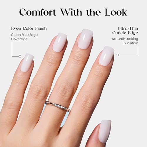 Beetles Milky White Press On Nails - Short Squoval Soft Gel Kit (32 Pcs)