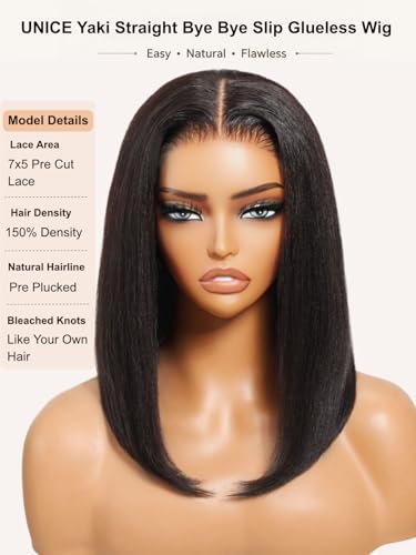 UNICE 10-Inch Yaki Straight Bob Wig – Glueless Lace Front, Pre-Plucked