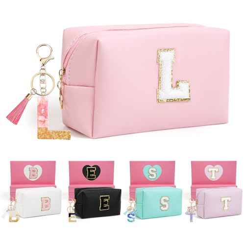 Birthday Gifts for Women Her,Travel Cute Makeup Bag,Large Capacity Cosmetic Bags for Women Makeup Pouch PU Leather Waterproof Cosmetic Bag (L, Pink)
