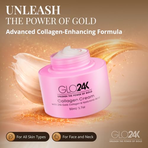 GLO24K Moisturizer Face Cream with 24K Gold, Vitamins ? Collagen Retinol Hyaluronic Acid ? Hyaluron Acid Cream for Hydration & Overnight Skin Renewal, Night Cream
