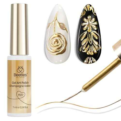 Beetles Metallic Gold Gel Liner 7ml French Tip Gel Polish 3D Mirror Chrome Effect Metal Painted Nail Polish Build in Thin Brush French Swirl Line Nail Art Soak off Uv Lamp Manicure Salon