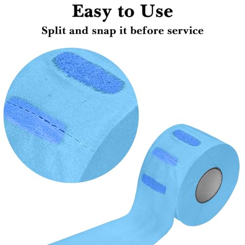 Barber Blue Disposable & Flexible Paper Neck Strips for Salon Hair Cutting & Styling - 5 Rolls, 500 Strips, Water-Resistant and Self-Adhering