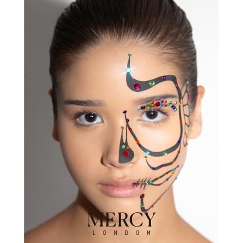 Day of the Dead Face Jewels by Mercy London Skeleton Costume Accessories Gems All In One Halloween Stick On Sticker