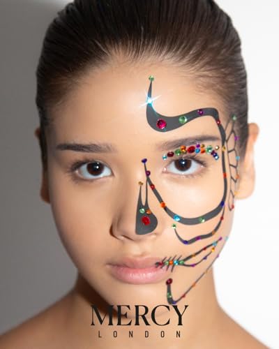 Day of the Dead Face Jewels Skeleton Costume Stick-On Gems