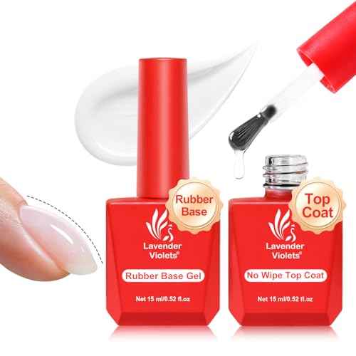 Lavender Violets Milky White Builder Base Coat and Top Coat Set, 15ml Base Gel Glossy No Wipe Top Gel Shiny Effect Building Extension Enhance Harden for Weak Thin Nails A102A112