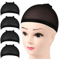 Nylon Wig Cap - Stocking Wig Cap for Women, Elastic, Breathable, 4 Pack - Black