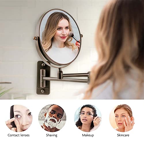OVENTE 7" Wall Mounted Makeup Mirror with 1X/7X Magnification, Double Sided Magnifying Round Bathroom Vanity Mirror, 360¡Æ Swivel Design, Extendable and Folding Arm, Antique Bronze MNLFW70ABZ1X7X