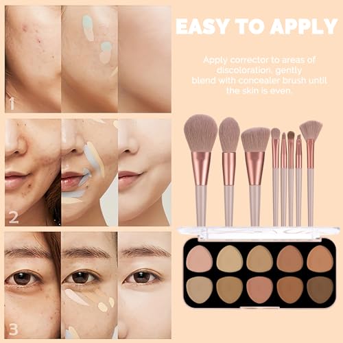 10 Color Concealer Palette with 8 Makeup Brushes