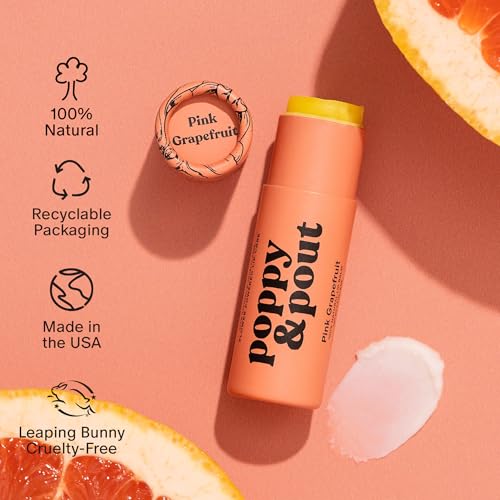 Poppy & Pout Lip Care Set | Lip Balm & Scrub | Sustainable Cardboard Tubes & Glass Jars, All Natural, Beeswax, Coconut Oil, Cruelty Free, Exfoliating & Moisturizing Lip Treatment (Pink Grapefruit)