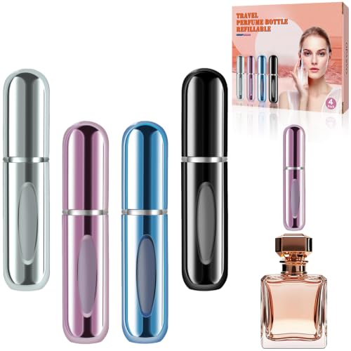 Refillable Perfume Atomizer Set - Leak-Proof, 5ml, 4 Colors - Silver Pink Blue Black