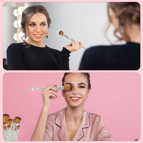 Rtteri 13 Pcs Rhinestone Silver Makeup Brushes Set Bling Crystal Professional Face Cosmetics Blending Liquid Foundation Powder Concealer Eye Shadows Make up Beauty Tool Glitter with Holder