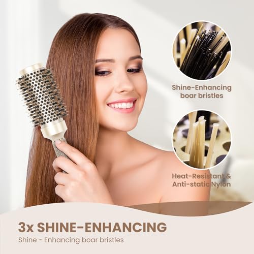Round Hair Brush for Blow Drying - Ceramic Ionic Boar Bristles