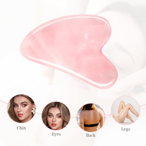 URAQT Gua Sha Facial Tools Rose Quartz Guasha Tools for Face & Eye Gua Sha Stone Skin Care Body Tighten Skin Massage Tools for Puffiness Reducing & Jawline Sculpting Face Stone Gua Sha Tools (Pink)