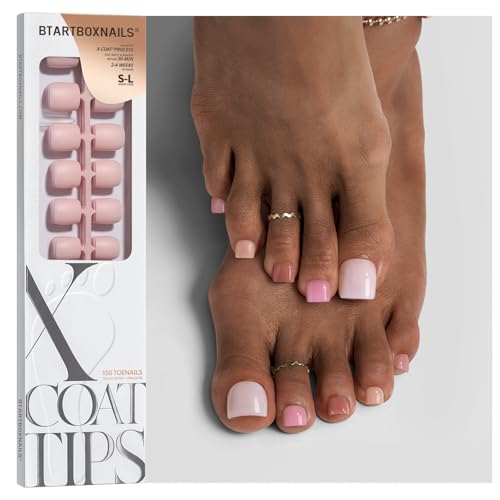 BTArtboxnails X-COAT Nude Toe Nails Press On 5-Shade Bare Base, S-L Square