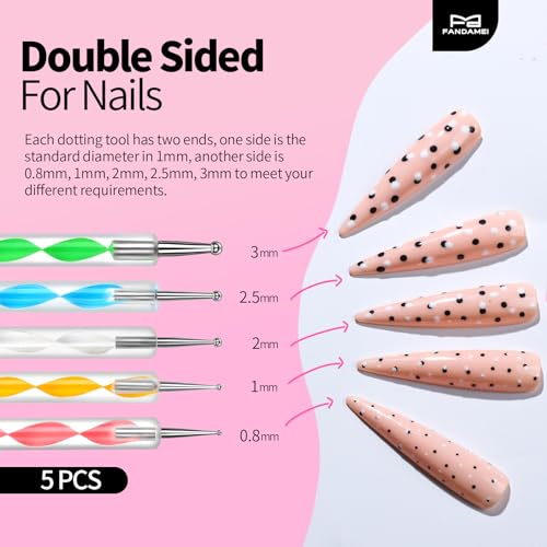 Fandamei Nail Art Pens & Brushes Set – 5 flat, 3 drawing, 3 liner Brushes, 5 dotting tools, nail art stand & palette