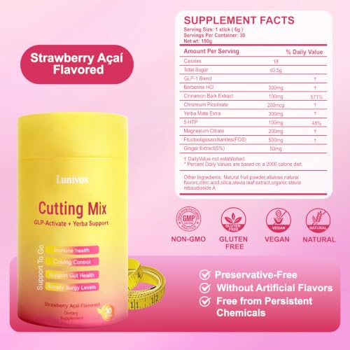 Lunivox GLP-1 Drink Mix - Strawberry Açaí Flavor, 30 Sticks