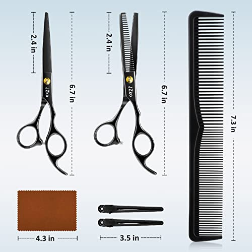 Hair Cutting Scissors Kits, Professional Hairdressing Scissors Set, Stainless Steel Thinning Scissors for Barber/Salon/Home/Men/Women/Kids/Adults Shear Sets Shears (Black)