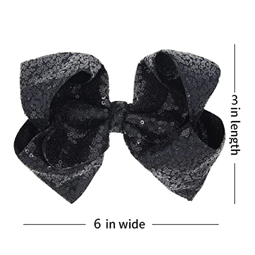 AMYDECOR 6 Inch Royal Blue Sparkly Glitter Sequin Hair Bows for Girls Toddlers Kids Children Teenage (2PCS)