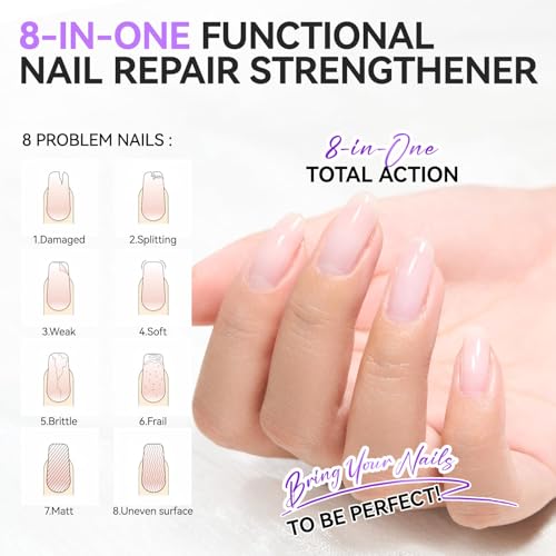 Nail Ridge Filler & Strengthener for Damaged Thin Nails - 8-in-1 Nail Treatment
