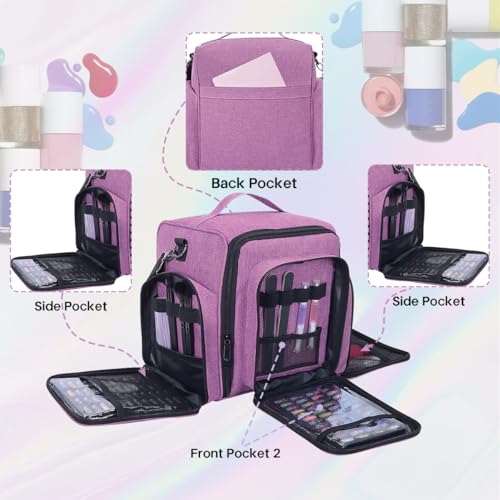 Nail Polish Organizer Holds 60 Bottles and a Nail Lamp,Portable Travel Case with 2 Removable Bags and Tools Storage Pockets Purple