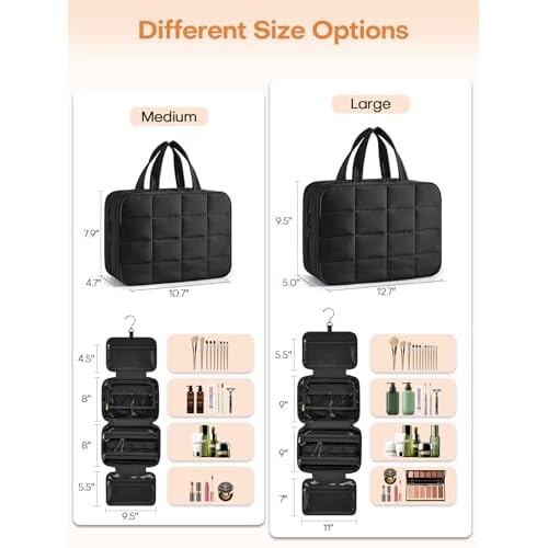 Travel Toiletry Bag with Separate Jewelry Organizer, Water-resistant Makeup Bag with Hanging Hook, Large Capacity Travel Organizer for Toiletries, Cosmetic, Vacation Essentials - Large