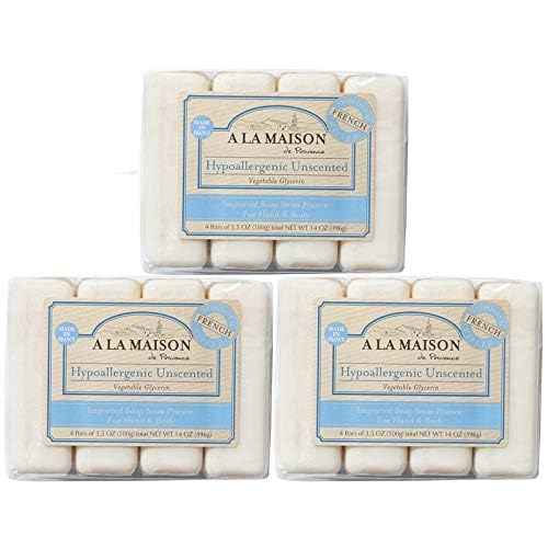 A LA MAISON Hypoallergenic Unscented Bar Soap - Triple French Milled Natural Moisturizing Hand Soap Bar (12 Bars of Soap, 3.5 oz)