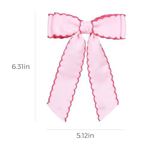 5 Inch Hair Bow Clips Edged Grosgrain Ribbon Hairpins Handmade Hair Accessories with Alligator Clips for Girls Women, Pink with Rose Red