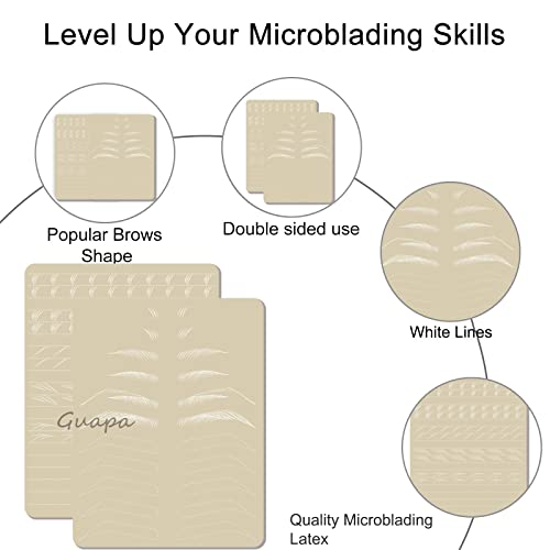 3pcs Double Sided Inkless Practice Skin Tattoo Fake Skin Sheets Microblading Hair Strokes Practice Latex Eyebrow Tattoo Practice Skins (Pre-printed Hair Strokes)